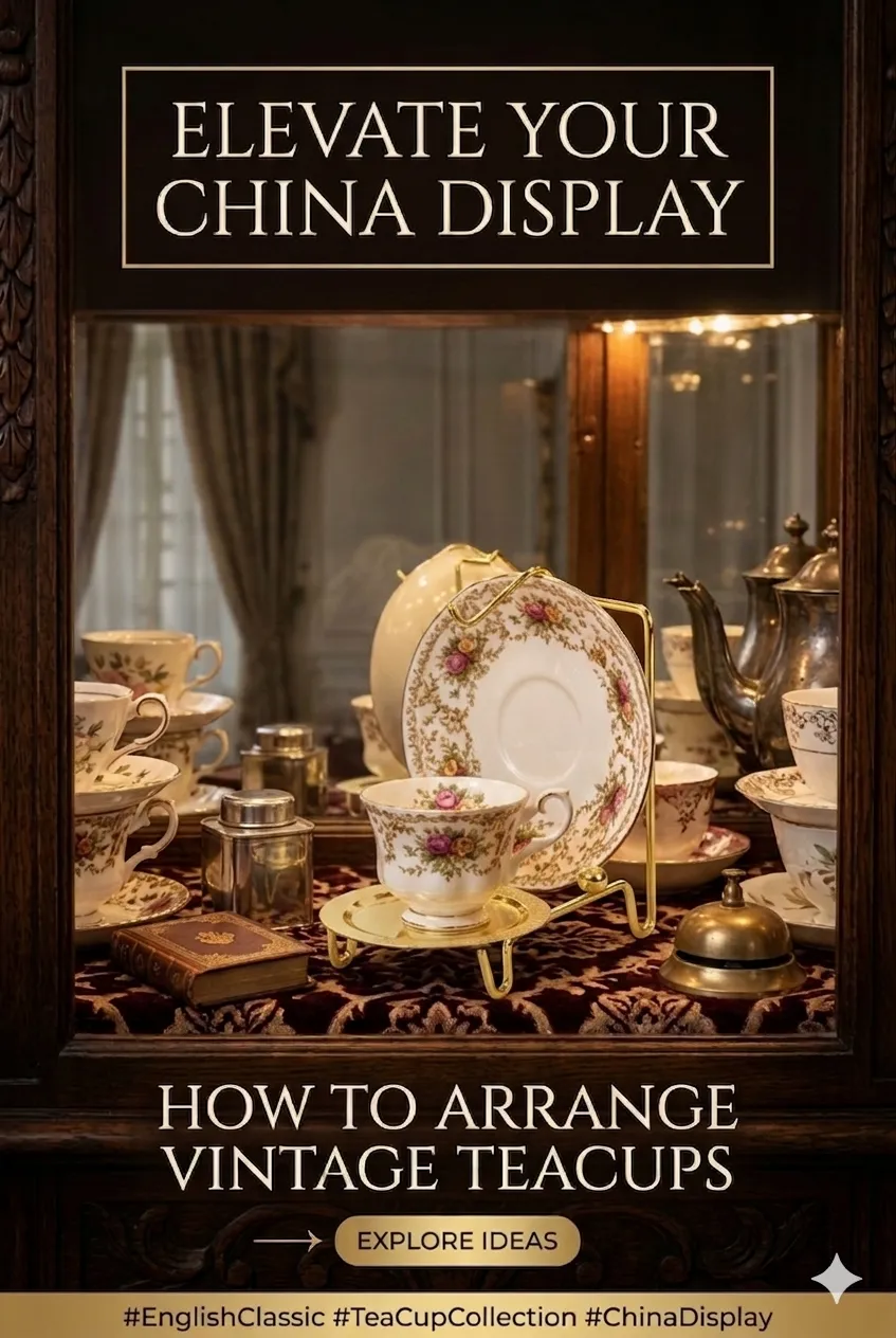 Elegant Gold Tea Cup & Saucer Display Stand for China Cabinets