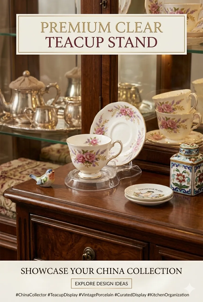 Clear Acrylic Teacup & Saucer Stand for China Cabinet Organization