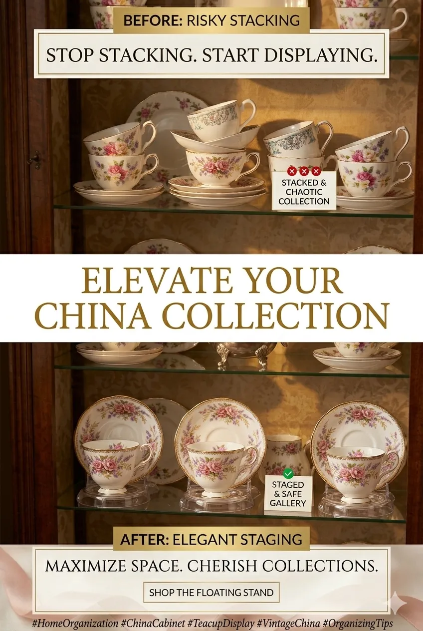 How to Organize Your China Cabinet - Invisible Teacup & Saucer Stands