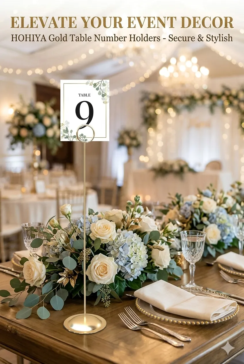 Gold Wedding Table Decor: HOHIYA 12" Tall Place Card Holder with Greenery Accents