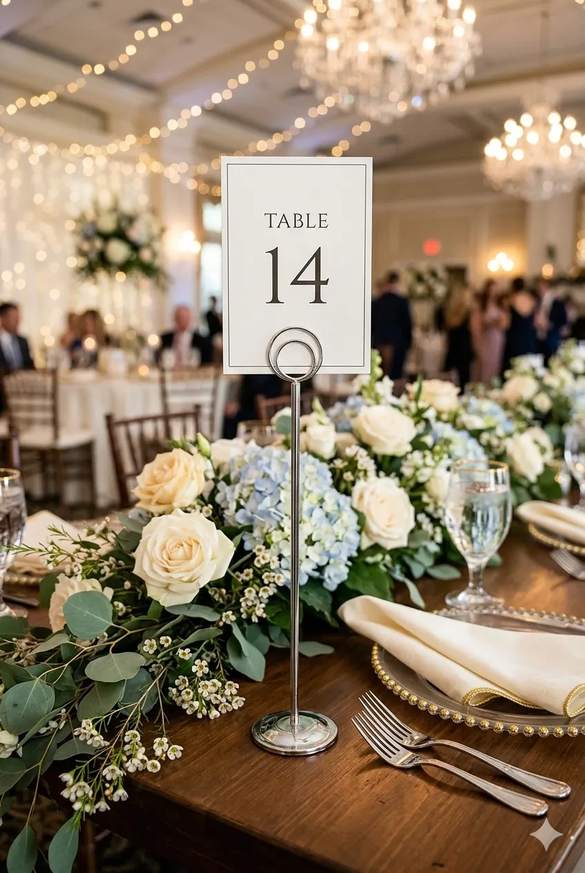 Elegant Wedding Table: HOHIYA 12" Tall Silver Table Number Holders with Floral Garland