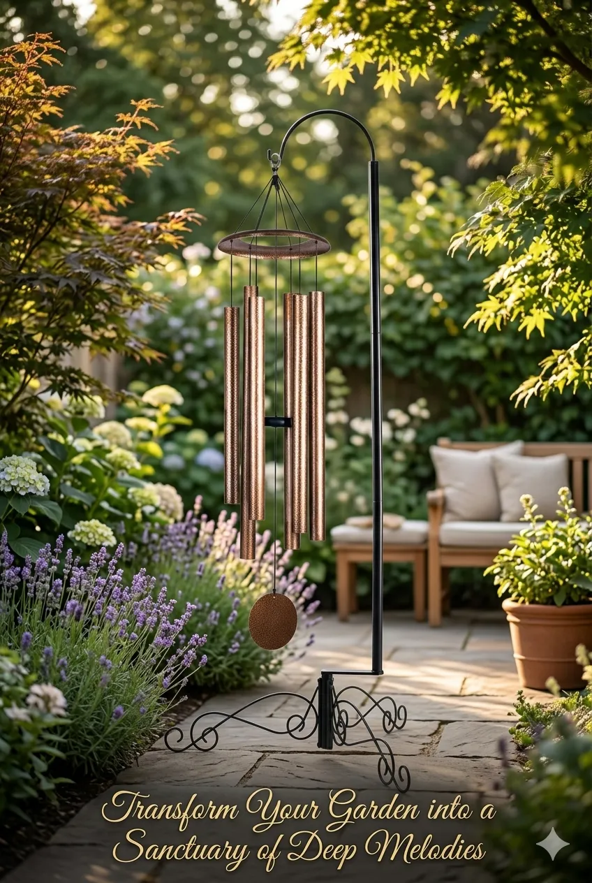 Soothing Deep Tone 44" Wind Chimes with Heavy Duty 59" Stand for Garden