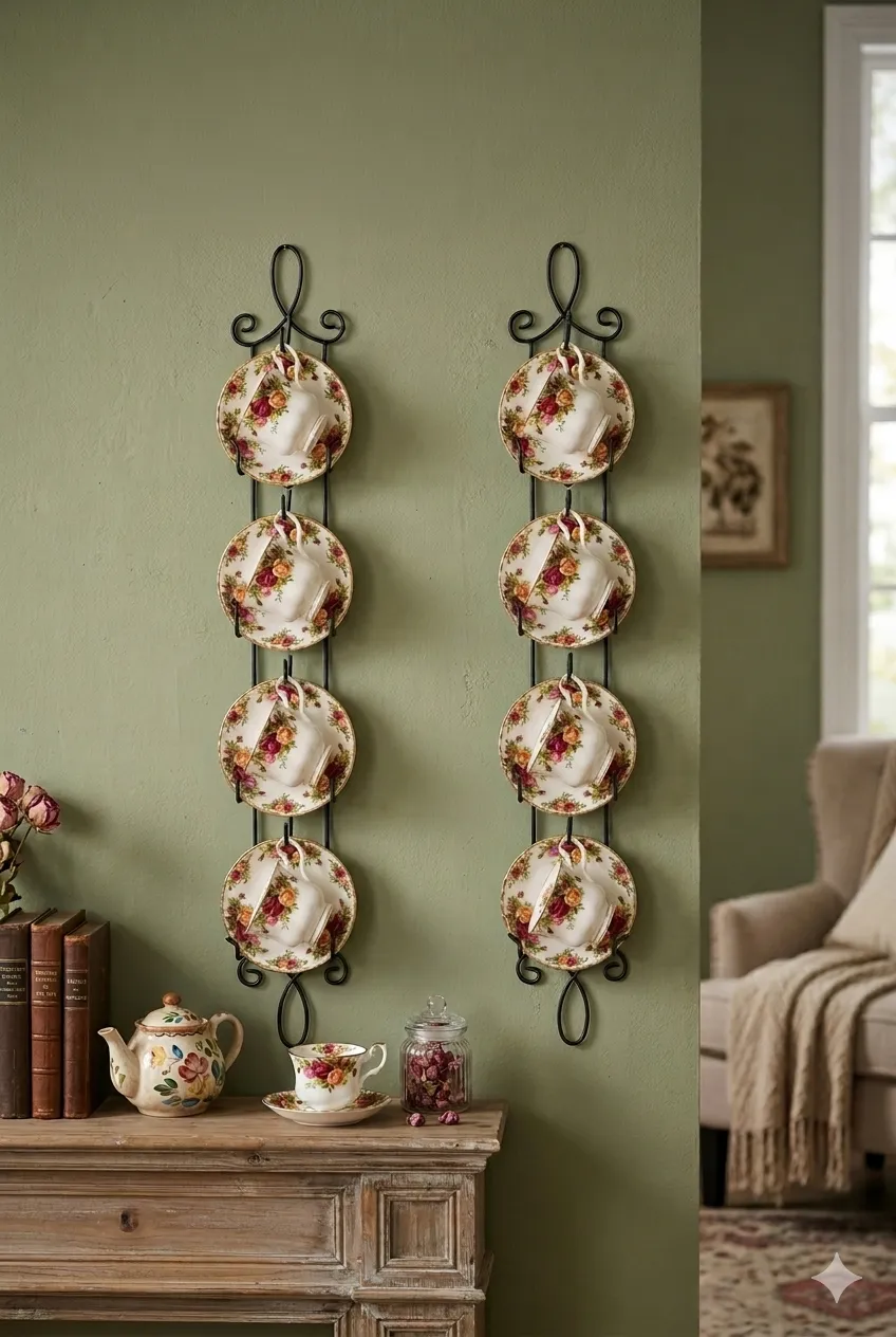 Elegant Wall-Mounted Tea Cup & Saucer Display Racks | Cozy Home Decor