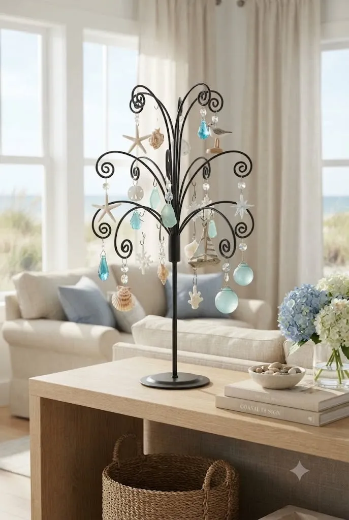 Coastal Summer Ornament Display Inspiration | Elegant Tabletop Decor