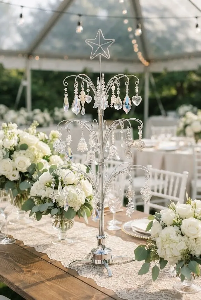 Outdoor Wedding Crystal Ornament Display Tree | Elegant Reception Table Decor