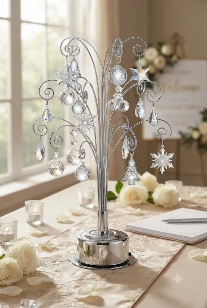 Luxury Wedding Crystal Ornament Display Ideas | Elegant Silver Tabletop Display Tree