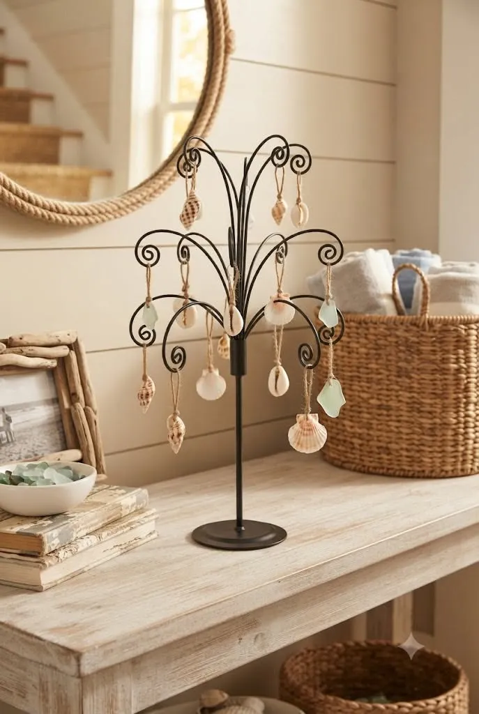 Beach Memory Seashell Display Tree for Summer Table Decor