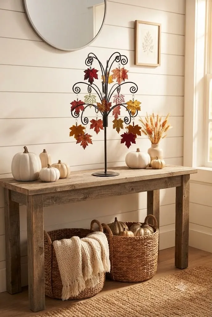 Farmhouse Maple Leaf Ornament Tree | Autumn Entry Table Inspiration