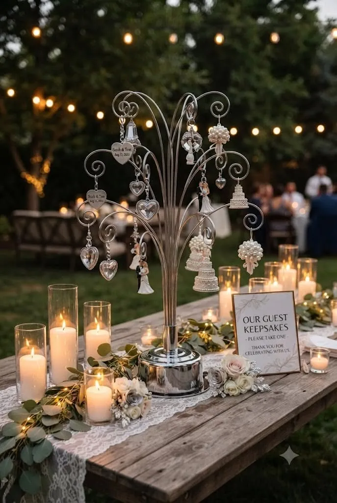 Wedding Keepsake Display Idea with Mini Rotating Ornament Tree