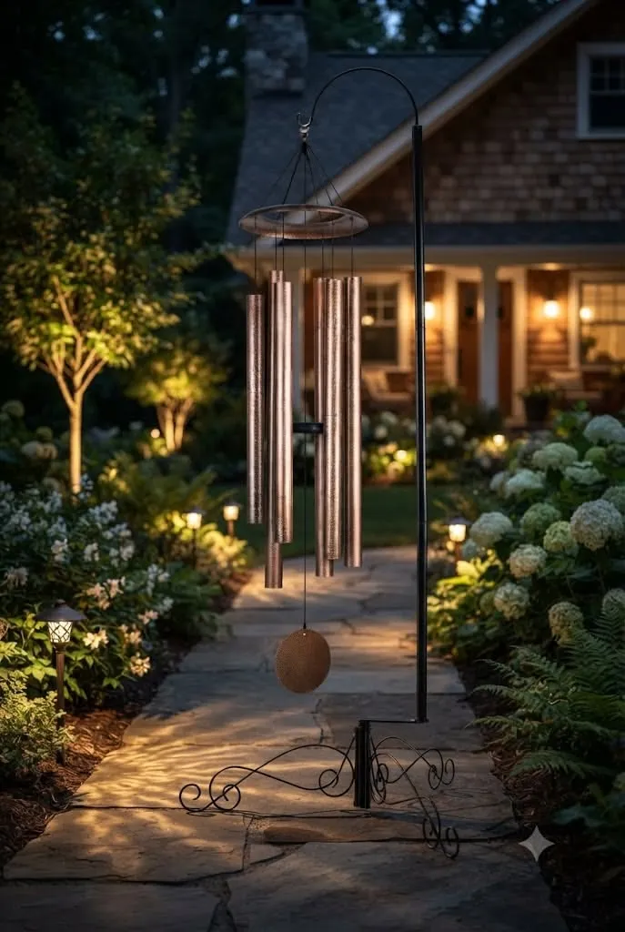 Elegant Garden Path with Evening Wind Chime