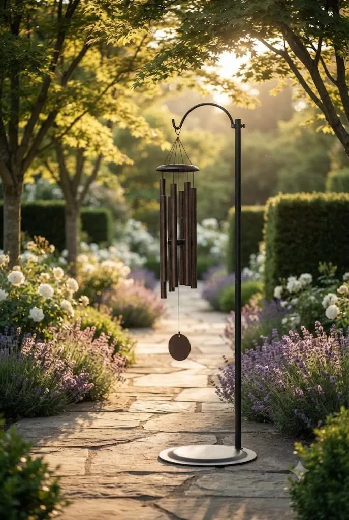Elegant Garden Path Wind Chime Display