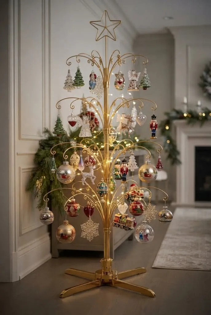 Brass Gold Christmas Ornament Display Corner