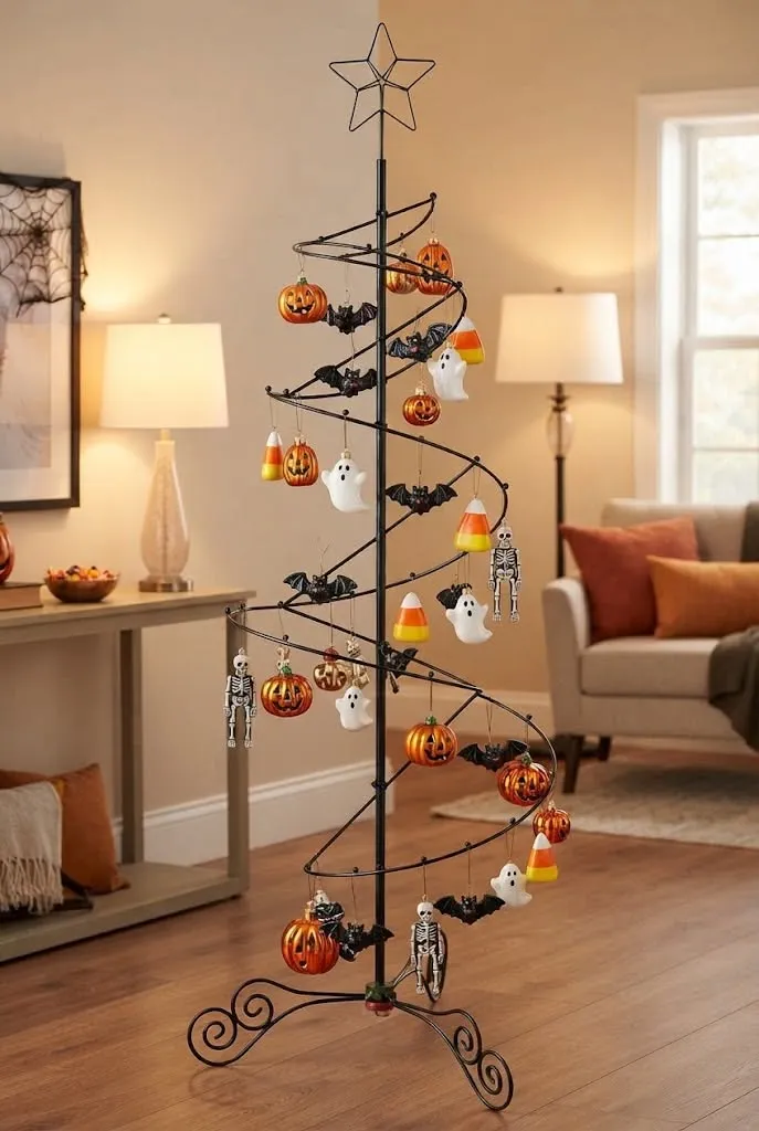 3FT Halloween Spiral Display Tree | Pumpkin & Ghost Party Ornaments