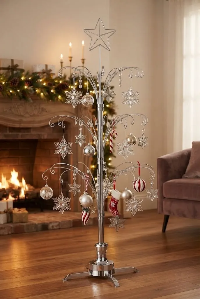 Silver Christmas Ornament Display Tree | Dreamy Holiday Collection Display