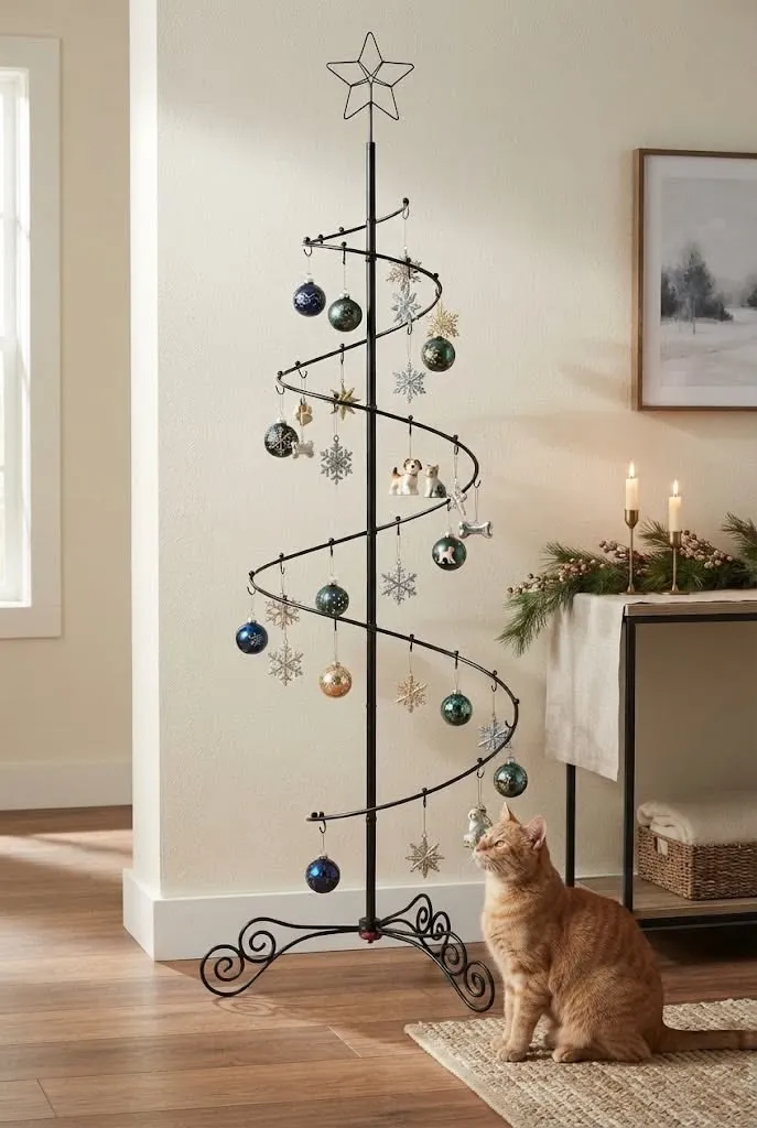 Small Space Holiday Ornament Tree with Pet – Black 3 FT Spiral Stand
